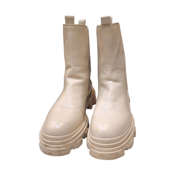 Dreampairs Cream Platform Chelsea Lugsole Combat Boots - Picture 2 of 4